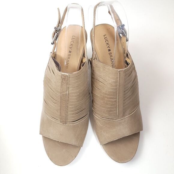 Lucky brand Jorelie sling-back sesame block chunky heels open toes sandals shoes - Picture 6 of 8